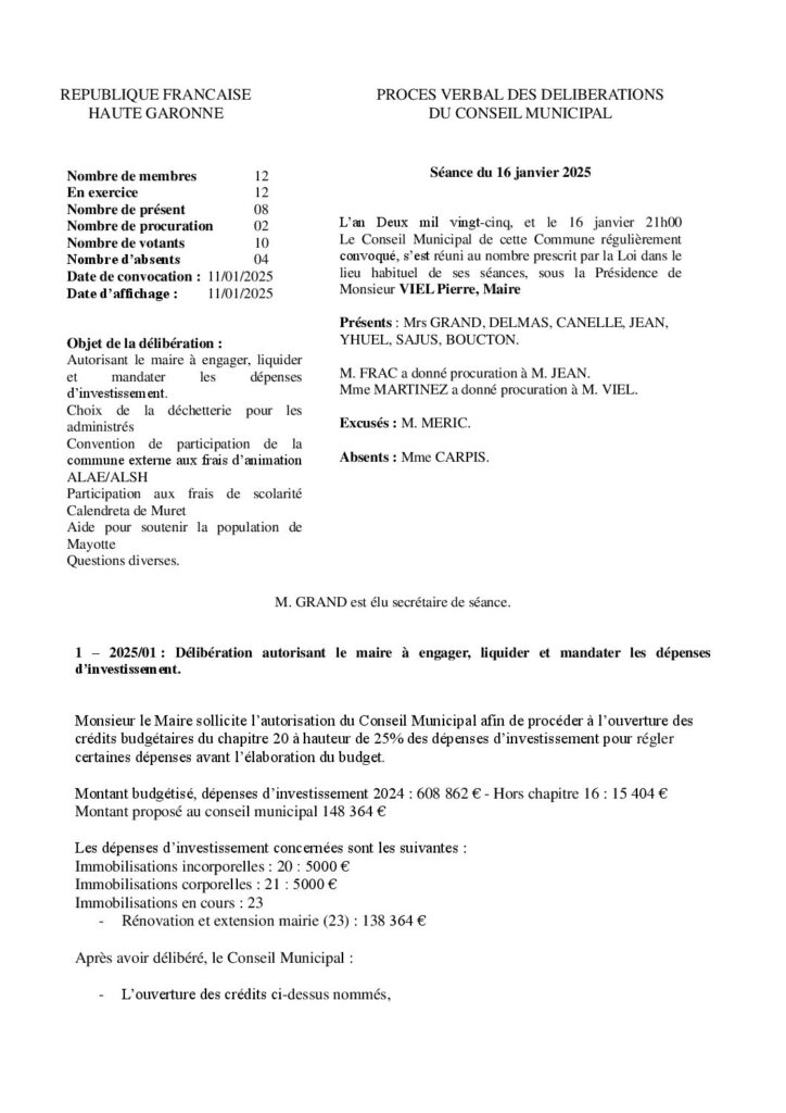 Procès Verbal Du 16 Janvier 2025